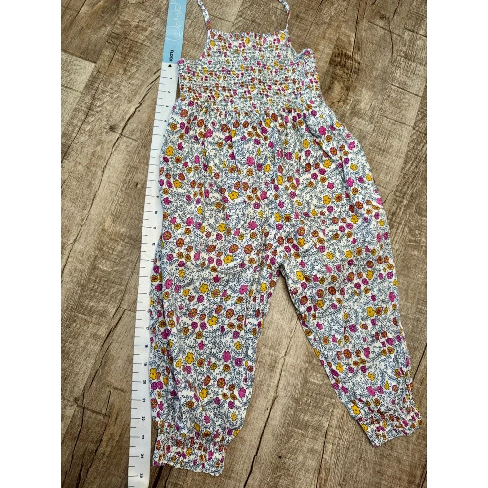 Old Navy Kids Floral Smocked Halter Jumpsuit White Pink Yellow 4T